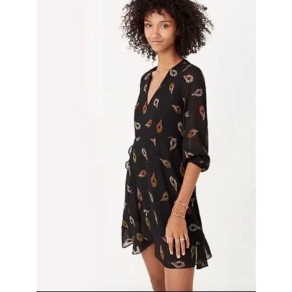 Madewell Womens 0 Peacock Feather Print Poppy Dress - Picture 2 of 10